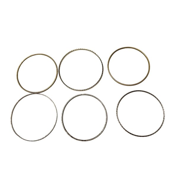 Retro Mixed Metal Stackable Bangle Bracelets Textured Finish Set Of 6 Jewelry - Picture 4 of 5